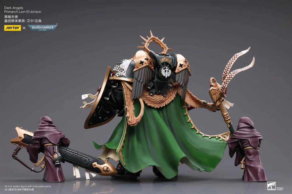 The Joy Toy Warhammer 40K Dark Angels Primarch Lion El‘Jonson action figure is a highly detailed collectible, perfect for fans of the Warhammer 40K universe. This figure captures the essence of the character’s formidable presence, making it a must-have for collectors and enthusiasts alike.