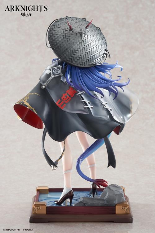 From the popular smartphone game "Arknights" Ch'en has been turned into 1/7 Scale figure wearing her special outfit "Ten Thousand Mountains"! Her flowing blue hair has been finely sculpted, and her distinctive outfit has been faithfully recreated from the illustration using clear parts. In addition, the paint of the patterns and decorations has been carefully crafted to give it a metallic feel, resulting in a gorgeous finish.