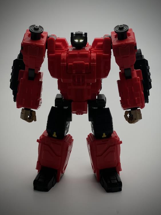 From Fans Hobby comes the Master Builder MB-20 X-Load converting robot. This robot features a red and black color scheme and can convert into a vehicle. This highly detailed X-Load figure is a terrific addition to any collection.