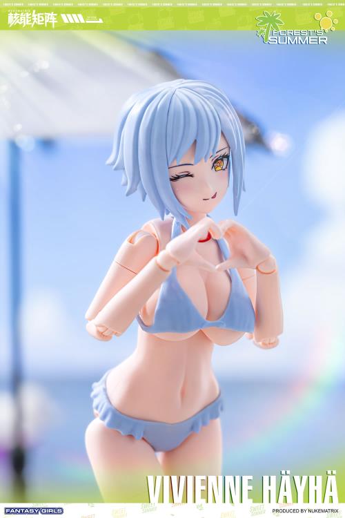 Nuke Matrix's new Vivienne Hayha (Summer Shine Ver.) model kit is here!  Full of surprises, Vivienne is waiting for you to go exploring together. With several interchangeable parts and accessories, this figure is fully poseable upon completion of the model kit.