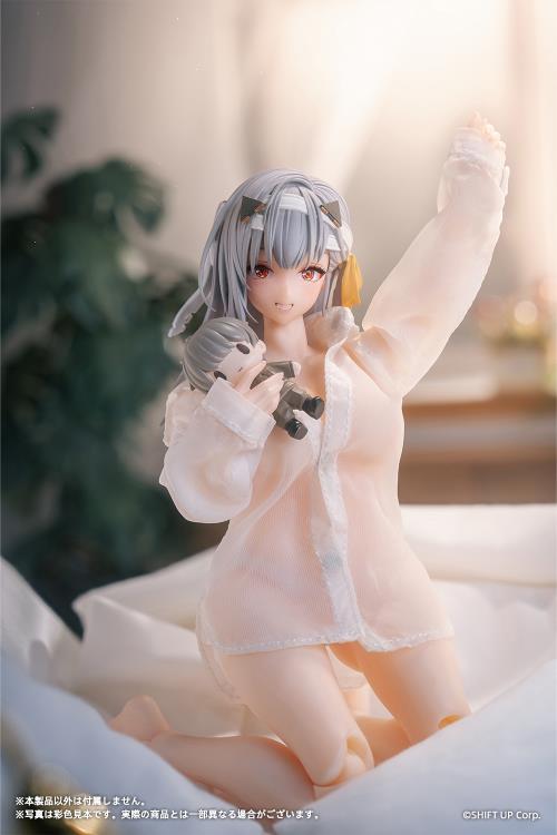 From the popular smartphone game Goddess of Victory: Nikke, Modernia: First Encounter is now available as an action figure! 

This 1/12 scale Modernia figure comes with interchangeable faces (happy, sad, and expressionless) all of which feature movable eyeballs. The figure is fully posable and features a fine gradation painting all over to carefully replicate her skin tone.