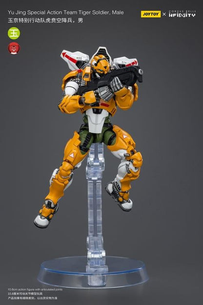 The Joy Toy Special Action Team Tiger Soldier (Male) action figure is perfect for collectors and fans of the Infinity universe, as well as those who appreciate high-quality action figures. With its impressive level of detail and articulation, this action figure is a must-have for any serious collector or fan.