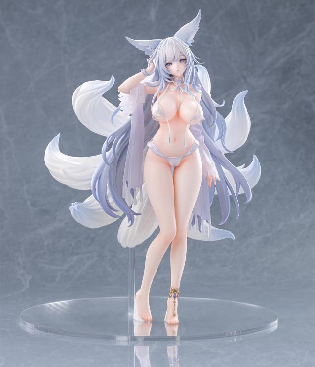 From the Azur Lane video game comes the Shinano (Dreamy White Sands Ver.) 1/6 scale figure by AmiAmi and AniGame! This impressive figure is just under 12 inches tall and displays Shinano in a white bikini that has become undone. Shinano's white fox tails spread out behind as her grey hair drapes down by her knees. Don't miss out on adding this figure to your collection!