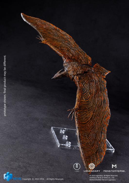 Unleash the awe-inspiring Rodan Flameborn action figure from Godzilla: King of the Monsters (2019) as it joins HiyaToys Exquisite Basic collection! This figure of Rodan vividly captures the fiery essence of the kaiju with multiple layers of paint and fluorescent coatings on the wings and head. With a wingspan of 15.74" and 13 points of articulation, this figure, featuring PVC material and built-in wires, allows dynamic poseability and adjustments to the wing's flying angle.