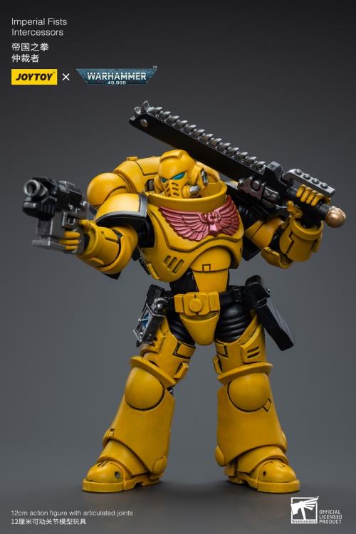 Joy Toy brings the Imperial Fists to life with this Warhammer 40K 1/18 scale figure! The Imperial Fists are one of the First Founding Chapters of the Space Marines and were originally the VIIth Legion of the Legiones Astartes raised by the Emperor Himself from across Terra during the Unification Wars.   A versatile heavy infantry unit, the Intercessors form the backbone of every chapter of the Space Marines. Each figure includes interchangeable hands and weapon accessories and stands between 4" and 6" tall.