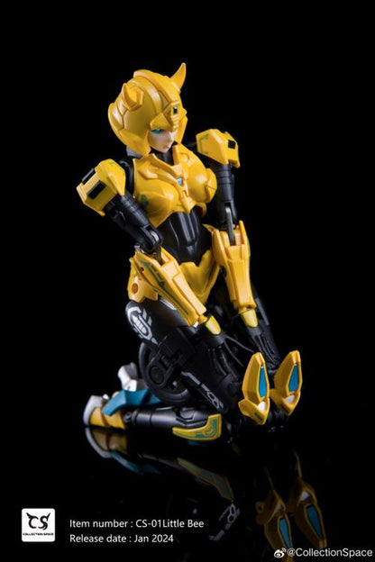 Add to your converting figure collection with this CS-01 Little Bee action figure by Collection Space! Little Bee features a high level of detail and articulation, and she can convert from robot mode into car mode!