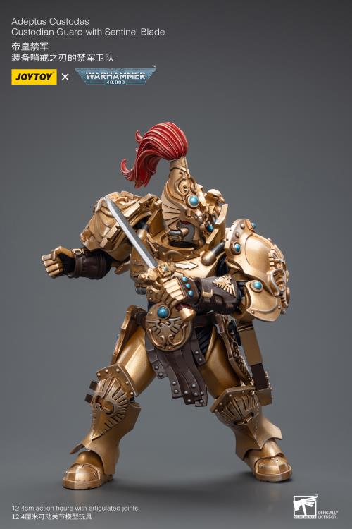 Joy Toy brings the Adeptus Custodes to life with this Warhammer 40K 1/18 scale figure! Clad in golden armor, the Adeptus Custodes chapter of the Space Marines are rumored to have been hand-crafted by the Emperor Himself. Tasked with protecting both the Imperial Palace and the physical body of the Emperor, these bastions of Imperial might are considered the deadliest warriors in the galaxy, human or otherwise.