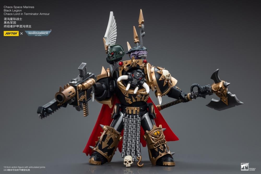 Joy Toy brings the Chaos Space Marines Black Legion to life with this Warhammer 40K 1/18 scale figure! The Black Legion is a Traitor Legion of Chaos Space Marines that is the first in infamy, if not in treachery, whose name resounds as a curse throughout the scattered and war-torn realms of Humanity.