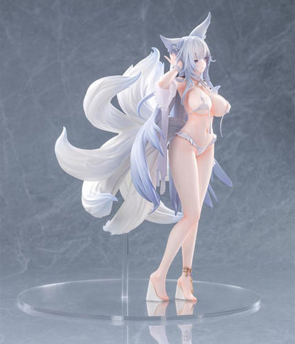 From the Azur Lane video game comes the Shinano (Dreamy White Sands Ver.) 1/6 scale figure by AmiAmi and AniGame! This impressive figure is just under 12 inches tall and displays Shinano in a white bikini that has become undone. Shinano's white fox tails spread out behind as her grey hair drapes down by her knees. Don't miss out on adding this figure to your collection!