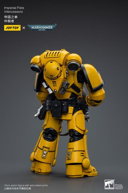Joy Toy brings the Imperial Fists to life with this Warhammer 40K 1/18 scale figure! The Imperial Fists are one of the First Founding Chapters of the Space Marines and were originally the VIIth Legion of the Legiones Astartes raised by the Emperor Himself from across Terra during the Unification Wars.   A versatile heavy infantry unit, the Intercessors form the backbone of every chapter of the Space Marines. Each figure includes interchangeable hands and weapon accessories and stands between 4" and 6" tall.