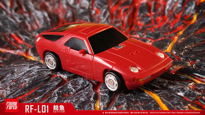 The RF-L01 Catfish transforms from a robot into a race car. It also comes armed with a blaster. Seen in its new red colorway, this version is sure to stand out in your collection!