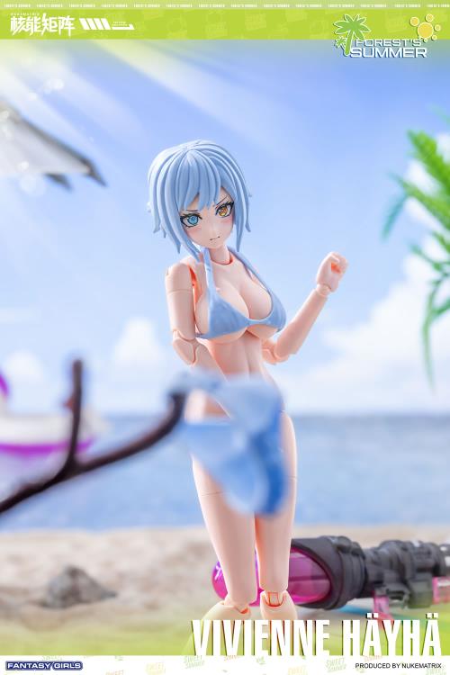 Nuke Matrix's new Vivienne Hayha (Summer Shine Ver.) model kit is here!  Full of surprises, Vivienne is waiting for you to go exploring together. With several interchangeable parts and accessories, this figure is fully poseable upon completion of the model kit.