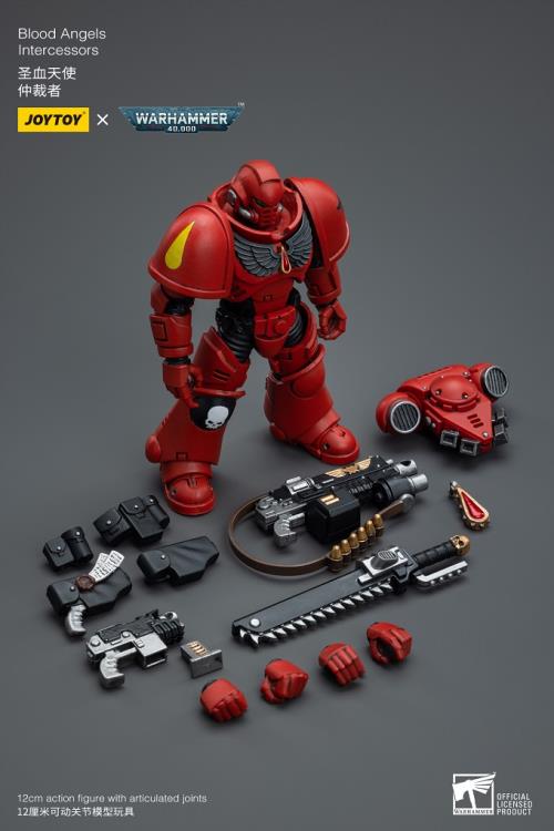 Joy Toy brings the Blood Angels to life with this Warhammer 40K 1/18 scale figure! Descended from the gene seed of the Primarch Sanguinius, the Blood Angels chapter of the Space Marines are among the most celebrated and loved of the chapters. However, those who join choose a cursed life - destined to one day be driven mad by the Red Thirst and an unending waking nightmare.