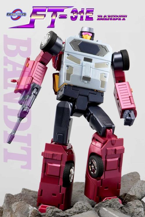 From Fans Toys comes FT-31E Bandit & FT-31 Marauder 2-Pack! The Bandit figure converts from a robot to a vehicle form and includes a blaster accessory, along with combiner parts to form FT-31 Marauder. Don't miss out on adding this figure to your collection!  Other figures shown not included (sold separately)