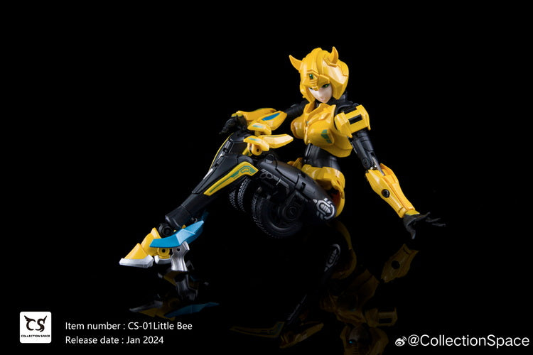 Add to your converting figure collection with this CS-01 Little Bee action figure by Collection Space! Little Bee features a high level of detail and articulation, and she can convert from robot mode into car mode!