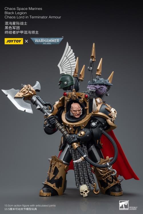 Joy Toy brings the Chaos Space Marines Black Legion to life with this Warhammer 40K 1/18 scale figure! The Black Legion is a Traitor Legion of Chaos Space Marines that is the first in infamy, if not in treachery, whose name resounds as a curse throughout the scattered and war-torn realms of Humanity.