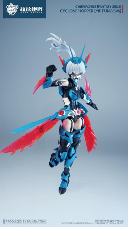 Nuke Matrix proudly presents the next model kit in the Cyber Forest Fantasy Girls series, Cyclone Hopper Yip Fung Sim!

Between the Cyber ​​Forest and the Frosty Wasteland lies another vast jungle, a tranquil sea of ​​trees. Here, the armored locust race, born with an innate affinity for the wind element, thrives, guided by the wind. In ancient times, a genius within the race created a highly mobile suit called the "Storm Chaser."