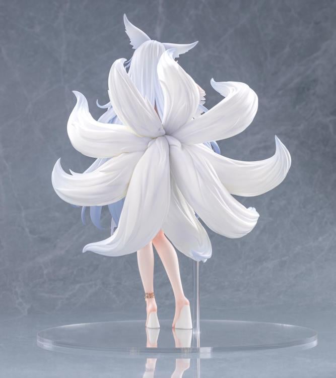 From the Azur Lane video game comes the Shinano (Dreamy White Sands Ver.) 1/6 scale figure by AmiAmi and AniGame! This impressive figure is just under 12 inches tall and displays Shinano in a white bikini that has become undone. Shinano's white fox tails spread out behind as her grey hair drapes down by her knees. Don't miss out on adding this figure to your collection!