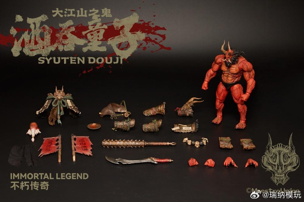 Add to your figure collection with this impressive Immortal Legend Syuten Douji 1/12 scale figure by Maestro Union. This figure stands approximately 10.6 inches tall (clogs to horn) and comes with a variety of additional parts and accessories to customize your figure.