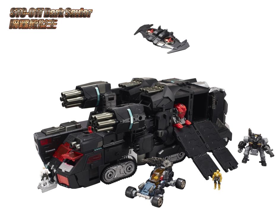 The S.T.Commander Dark Savior from TFC toys stands around 9.50 inches tall in robot mode and converts into a transport vehicle. The S.T.Commander Dark Savior figure is highly articulated and features real rubber tires and an assortment of armor pieces.