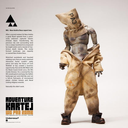 Expand your Adventure Kartel collection with the Waste Guard WG PA3 1/6 scale figure by Underverse. This figure is around 12 inches tall and features a unique and twisted zombie inspired character that has a bit of an attitude problem. Don't miss out on adding this collectible figure to your collection!