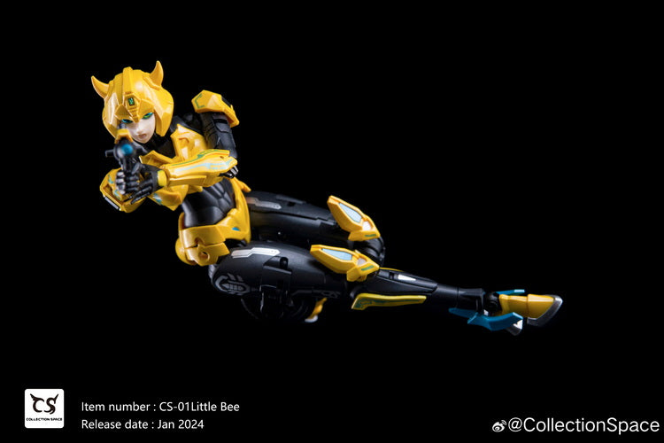 Add to your converting figure collection with this CS-01 Little Bee action figure by Collection Space! Little Bee features a high level of detail and articulation, and she can convert from robot mode into car mode!