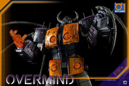 01S01E Overmind is a massive figure standing over 17 inches tall that can convert from robot mode to sphere mode. Overmind is fully articulated and features premium details.