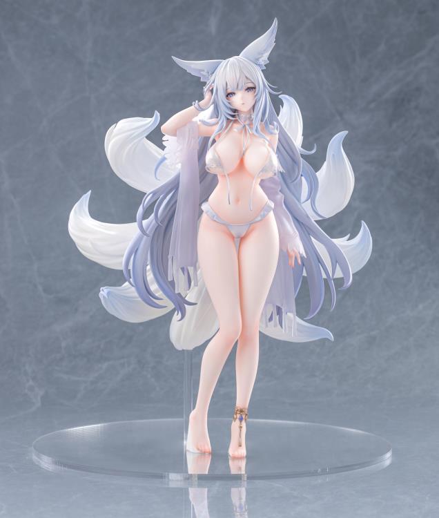 From the Azur Lane video game comes the Shinano (Dreamy White Sands Ver.) 1/6 scale figure by AmiAmi and AniGame! This impressive figure is just under 12 inches tall and displays Shinano in a white bikini that has become undone. Shinano's white fox tails spread out behind as her grey hair drapes down by her knees. Don't miss out on adding this figure to your collection!