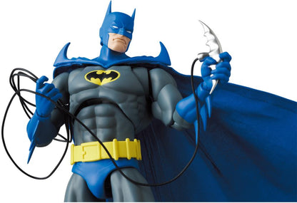 Based on the Batman: Knightfall storyline from DC Comics, this MAFEX Batman action figure is highly articulated with several features and accessories. Batman features a poseable wired fabric cape and 3 head portraits.  Bane figure sold separately