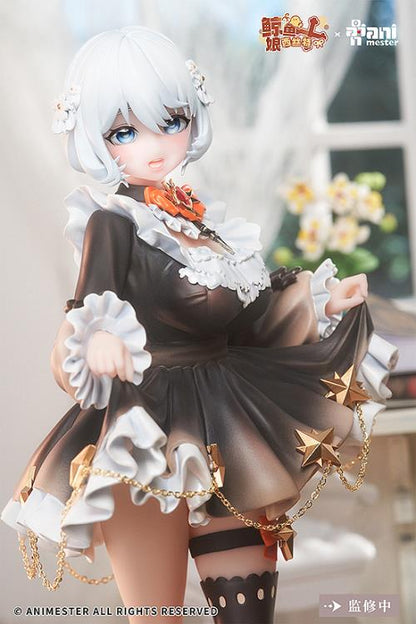 From AniMester comes a 1/7 scale figure of the Virtual Idol Sister. With playful short hair, dreamy blue eyes, a sweet lolita skirt and a sexy, curvy physique, this virtual idol is sure to charm! The black silk and garter visible beneath her slightly lifted skirt create an even more eye-catching look!  The figure also features a special tracking eye feature. The position of the pupils change as though tracking the viewer depending on the viewing angle.