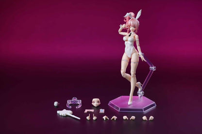 Add to your figure collection with the Bunny Girl Eileen 1/12 scale figure from Snail Shell. This highly articulated figure features Eileen in a white bunny girl outfit and comes with a variety of parts and accessories to create fun poses with. Be sure to add this figure to your collection!  Pair together with the Tornado Rabbit 1/12 Scale Motorcycle (sold separately) for even more fun!