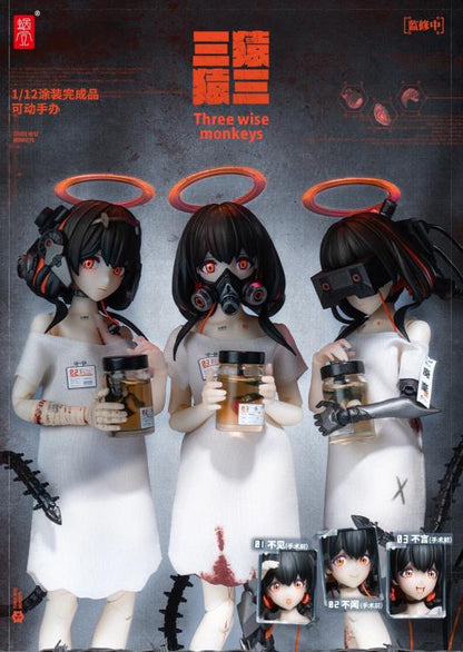 Snail Shell is proud to present a new 1/12 scale figure set that will add some cybernetic vibes to your collection: the See No Evil, Hear No Evil and Speak No Evil figures! A set of mysterious androids created with their eyes, ears and mouth replaced with mechanical appendages, these figures will send shivers down your spine with their premium articulation and a wide range of accessories. Order your figure set today!