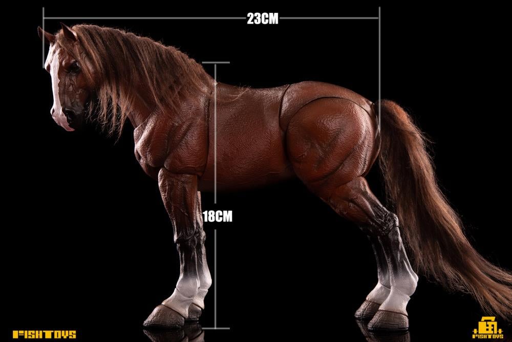 Fish Toys is proud to present a new entry in their Wilderness Series that will add some horsepower to your 1/12 collection: the Horse (Basic B Ver.)! Equipped with a full saddle, this figure includes 24 movable joints and includes a closed-mouth head sculpt with hairy lower legs. Don't miss out on adding this figure to your collection and ride off into the sunset!  Other figures shown not included (sold separately)