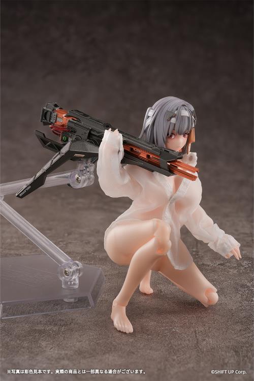 From the popular smartphone game Goddess of Victory: Nikke, Modernia: First Encounter is now available as an action figure! 

This 1/12 scale Modernia figure comes with interchangeable faces (happy, sad, and expressionless) all of which feature movable eyeballs. The figure is fully posable and features a fine gradation painting all over to carefully replicate her skin tone.