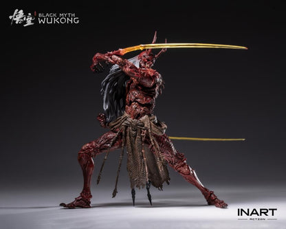 Raging onto the battlefield with the heat of a roaring inferno is the dreaded Yaksha King from the smash hit video game Black Myth: Wukong! A fresh new entry in the InArt line of 1/12 scale dynamic action figures, the Yaksha King wields his wicked elbow blades with an unrelenting ferocity that is capable of driving back even the Destined One from a straight forward assault.