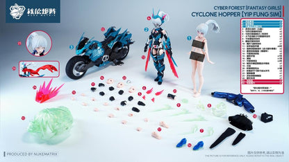 Nuke Matrix proudly presents the next model kit in the Cyber Forest Fantasy Girls series, Cyclone Hopper Yip Fung Sim!

Between the Cyber ​​Forest and the Frosty Wasteland lies another vast jungle, a tranquil sea of ​​trees. Here, the armored locust race, born with an innate affinity for the wind element, thrives, guided by the wind. In ancient times, a genius within the race created a highly mobile suit called the "Storm Chaser."