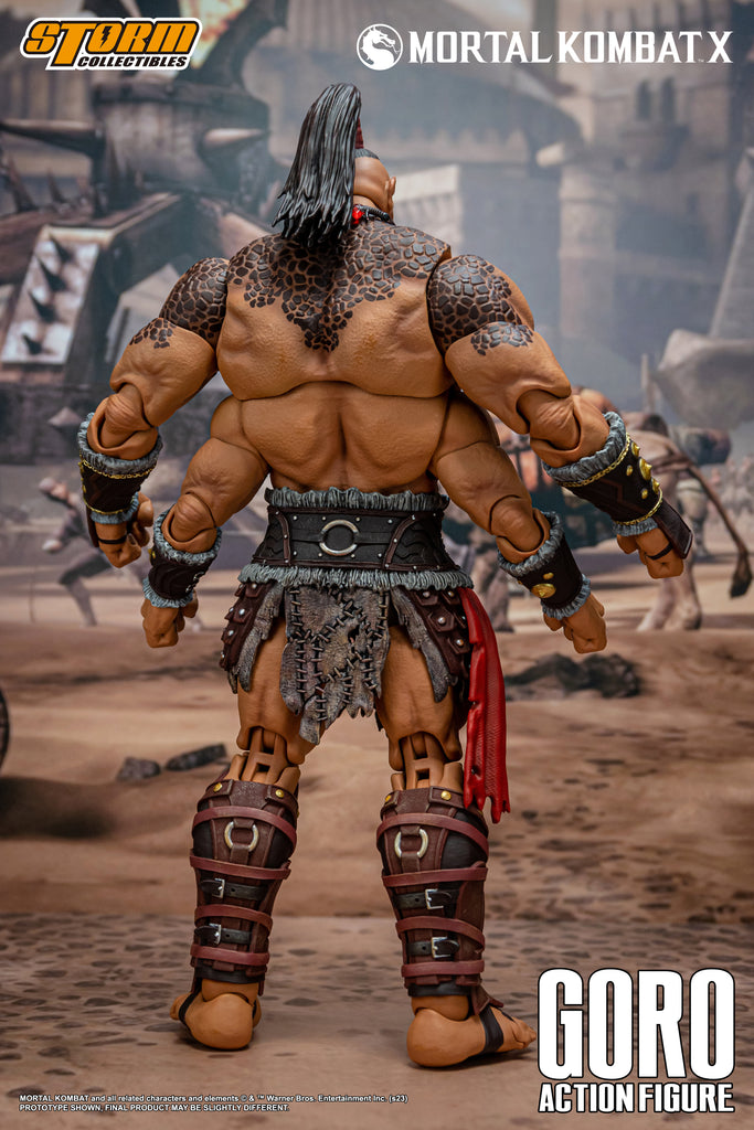 Prince GORO has brought much honor to the Shokan race by serving Shao Kahn. His bloody achievements include crushed rebellions and conquered provinces. During the past 500 years he has been celebrated for winning the last nine Mortal Kombat tournaments for Outworld. Should he defeat Earthrealm's champion this time, he will become more than legendary. His victory is assured. There are none in Earthrealm who can withstand the might of Goro.