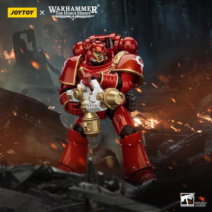 This figure represents a Thousand Sons Legionary in MK IV armor, capturing the intricate design and enigmatic essence of the legion. This highly detailed 1/18 scale Warhammer The Horus Heresy Thousand Sons action figure features 28 points of articulation and comes with additional interchangeable parts.  Perfect for collectors and fans alike, this piece embodies the sorcery and strength of the Thousand Sons.