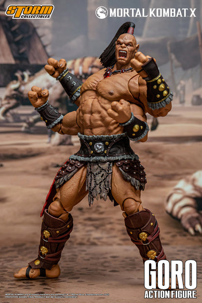 Prince GORO has brought much honor to the Shokan race by serving Shao Kahn. His bloody achievements include crushed rebellions and conquered provinces. During the past 500 years he has been celebrated for winning the last nine Mortal Kombat tournaments for Outworld. Should he defeat Earthrealm's champion this time, he will become more than legendary. His victory is assured. There are none in Earthrealm who can withstand the might of Goro.