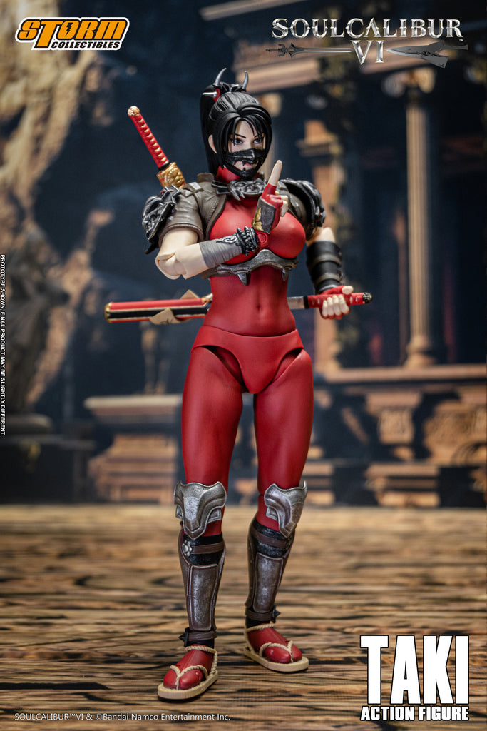 TAKI is a Japanese demon-hunting kunoichi and the greatest warrior of the Fu-Ma ninja clan, who is traveling the world on a quest to destroy the powerful swords knows as Soul Edge, the very weapon whose shared in infused on one of her blades, Mekki-Maru, and by proxy that drove her master Toki to madness. She will also stop at nothing in eliminating those who are connected to the cursed sword, good or evil otherwise, making her a neutral character with predominantly noble, but flawed intentions. 