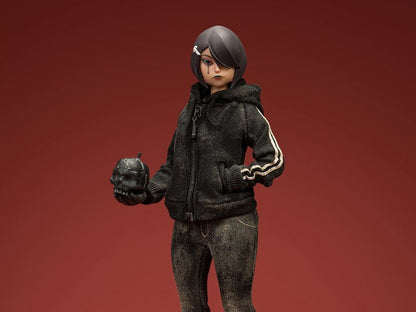Little Shadow is back! Featuring an all new head sculpt with a classic hoodie, t-shirt, jeans, and high tops outfit. Includes the Skullboom and messenger bag. This is a 1/6 scale figure that comes with multiple interchangeable hands and 25 points of articulation, with a UV female body designed by Ashley Wood.