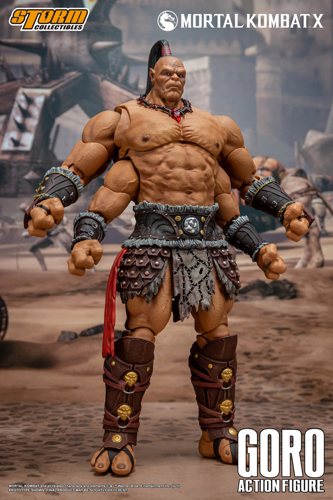 Prince GORO has brought much honor to the Shokan race by serving Shao Kahn. His bloody achievements include crushed rebellions and conquered provinces. During the past 500 years he has been celebrated for winning the last nine Mortal Kombat tournaments for Outworld. Should he defeat Earthrealm's champion this time, he will become more than legendary. His victory is assured. There are none in Earthrealm who can withstand the might of Goro.