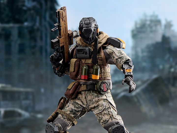 From Devil Toys comes a new line of War of Order figures, this time in 1/12 scale.  This Secret Master action figure is decked out in a green and brown camo outfit with tactical armor, including knee and shin armor, a bulletproof vest, and a scarf. The figure comes with a tactical belt, smoke grenades, a knife, a pistol, and an assault rifle.  Secret Trooper figure shown not included (sold separately)