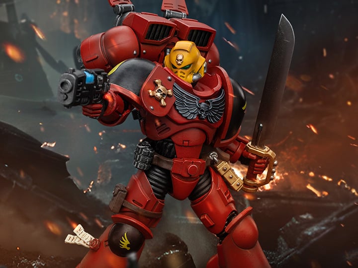 Joy Toy brings the Blood Angels to life with this Warhammer 40K 1/18 scale figure! Descended from the gene seed of the Primarch Sanguinius, the Blood Angels chapter of the Space Marines are among the most celebrated and loved of the chapters. However, those who join choose a cursed life - destined to one day be driven mad by the Red Thirst and an unending waking nightmare.