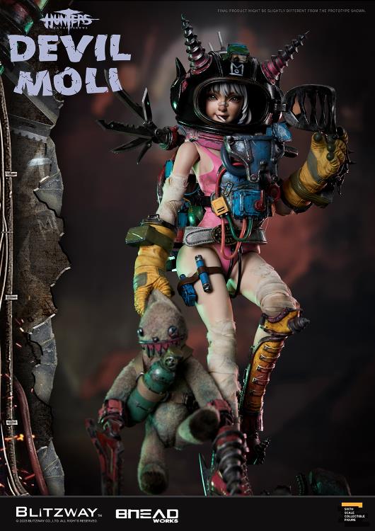 'BLITZWAY is thrilled to share the official launch of the 5th character of BHEADworks’ original figures, ‘Devil Moli’ from ‘HUNTERS: Day After WWIII.’  BHEADworks (Artist Yeon-gyun, Jung) has been loved for its original character design based on the dystopian worldview. The fifth heroine, Devil Moli, is a combat girl who decorates her cute visual like a scary gatekeeper and sensibly notices when an enemy approaches and sends a cue sign with a whistle.