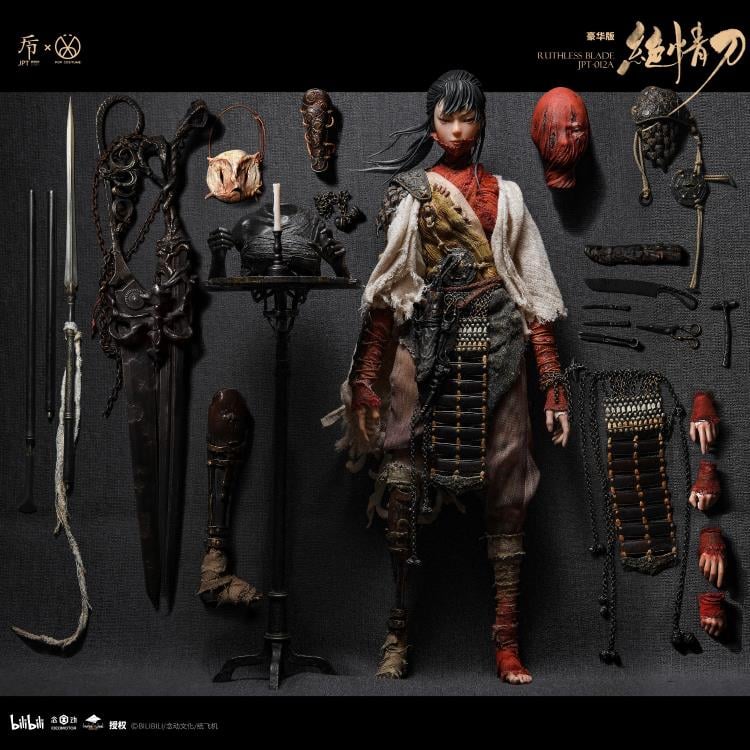 Expand your figure collection with the Ruthless Blade (Deluxe Edition) 1/6 scale figure by JPT design and POP Costume. This detailed figure features an original design along with numerous additional accessories and parts to create a variety of poses and looks. The deluxe edition comes with a "barefaced" head part and additional accessories. Don't miss out on adding this figure to your collection!