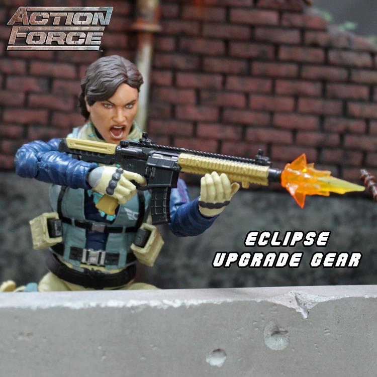 Upgrade your Eclipse Action Force figure with this Upgrade Gear Pack. The Eclipse Upgrade Gear Pack includes a new head sculpt and several pieces of weaponry. This upgrade pack fits all female Action Force figures.  Eclipse action figure not included (sold separately)