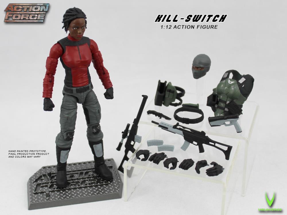 Valaverse is excited to introduce Kill-Switch to the premium action figure line, Action Force. Kill-Switch features over 30 points of articulation, multiple accessories, and an Action Force display stand to place her anywhere.