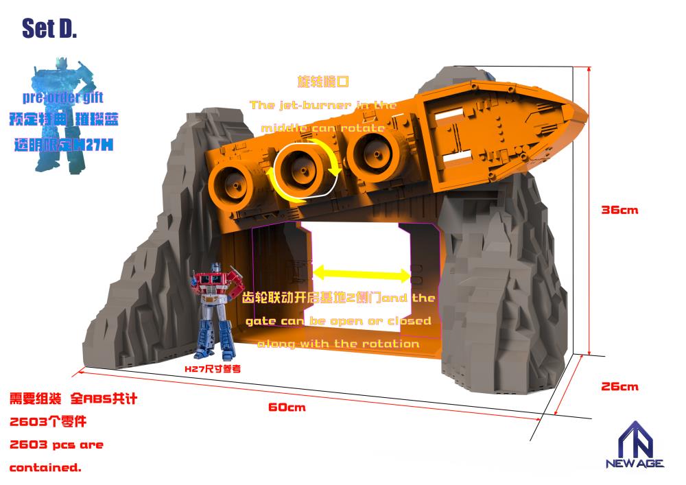 Newage is proud to introduce a new set to their Hardcore Scene Series: the Volcano Base! Made of high-quality ABS material, this base features a flat back surface for optimal display options, a rotating middle jet burner and an open and close gate function. You won't want to miss out so order your display today! A bonus H27H Scanning David (translucent blue) figure will be included for first run preorders!  Standard color H27 David figure not included (shown for scale)