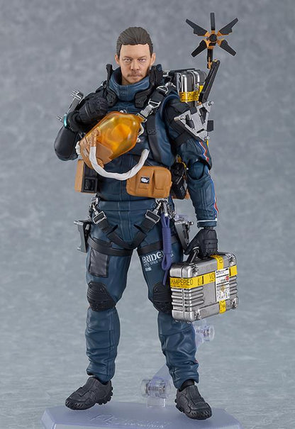 Supervised entirely by Kojima Productions, the popular game Death Stranding releases the deluxe version of the Sam Porter Bridges figma!  The smooth yet poseable joints of figma figures allow them to be posed on their included articulated stand. 3D paintwork has been utilized to realistically recreate Sam's face. He comes with a small cargo case, an assault rifle, damage sensor tape, and cargo ID stickers that can be applied as desired.